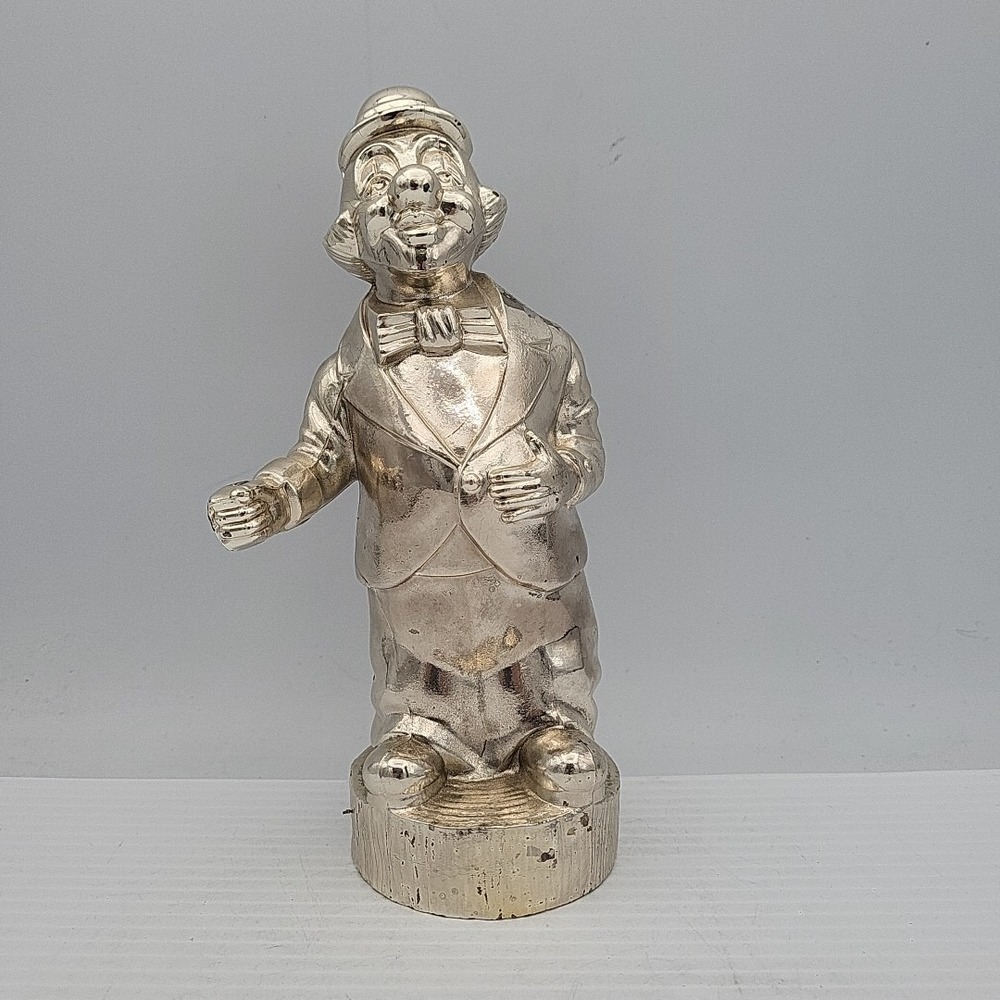Vintage Metal Silver Clown Coin Piggy Bank 6.75 Inch Figurine USA Made